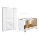 Ver imagem 2 de Quarto de Bebê com Guarda-Roupa 4 Portas e Berço 4 em 1 Minicama 100% MDF Mike Espresso Móveis Branco/Brilho/Amêndoa