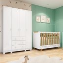 Ver imagem 1 de Quarto de Bebê com Guarda-Roupa 4 Portas e Berço 4 em 1 Minicama 100% MDF Mike Espresso Móveis Branco/Brilho/Amêndoa