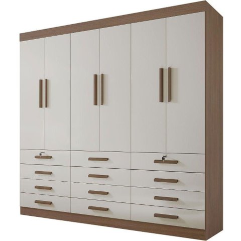 Guarda Roupa Mônaco Plus Castanho Off White 6 Portas 12 Gavetas D’doro