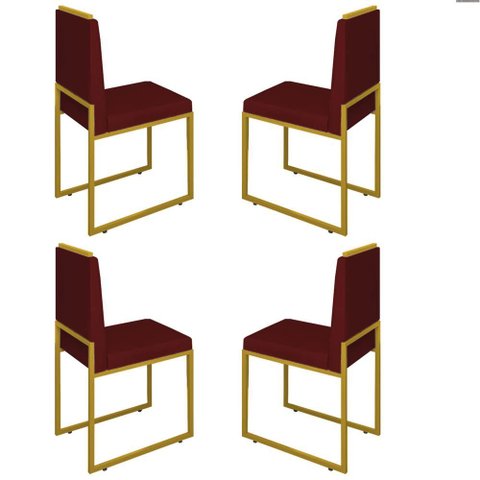 Conjunto Quatro Cadeiras Sala Jantar Barcelona Base Dourado:bordo