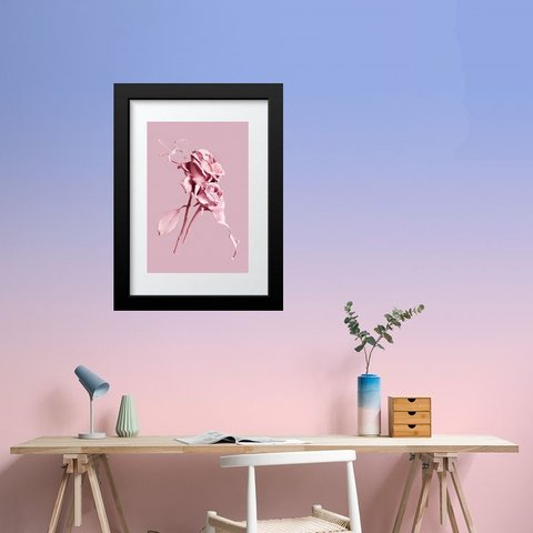 Quadro Flores de Tinta Rosa - 60x48cm:madeira Branca