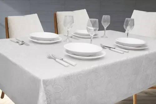 Toalha de Mesa 6 Lugares Jacquard 200x135 Admirare - Branca - 3