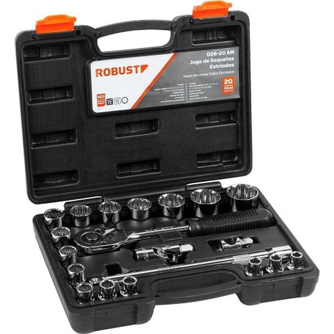 Jogo de Soquetes Estriados S69003020 3370193 Encaixe 1-2 8,0mm a 32,0mm 20 Peças Catraca Reversí