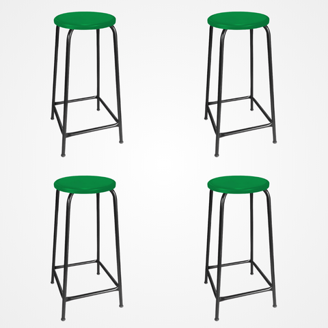 Kit 4 Bancos de Metal Assento Plástico Empilhável Verde 65cm de Altura