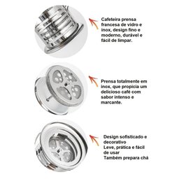 Cafeteira Francesa de 350 Ml Inox e Vidro para Café Perfeito - 4