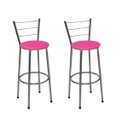 Ver imagem 1 de Kit 2 Banquetas Altas Cromada com Encosto Assento Rosa