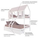 Ver imagem 4 de Beliche Casal/ Solteiro Casinha Bela 02 Gavetas - Madeira Maciça Branco/rosa | Megamobilia