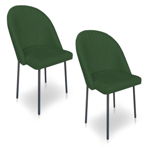 Kit 2 Cadeiras Poltrona de Jantar Ariel Suede Verde Pés de Ferro Preto - Pallazio