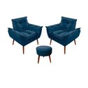 Ver imagem 1 de Kit C/02 Poltronas Opala + 01 Puff Redondo Danny Suede Azul Marinho