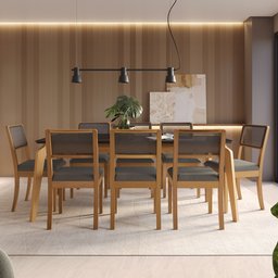 Conjunto para Sala de Jantar 1 Mesa Petra Tampo Vidro/MDF Retangular 8 Cadeiras - 1