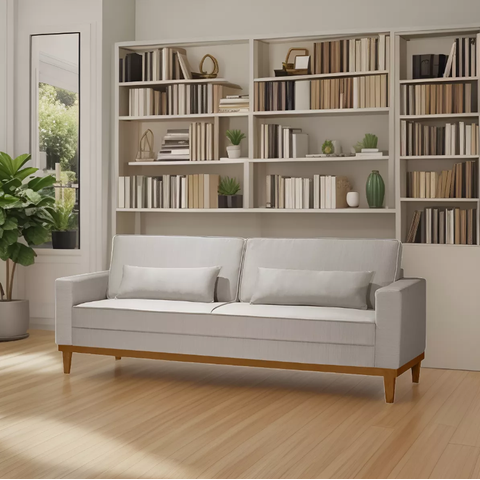 Sofá Living Valência 3 Lugares 2,20mt C/base Madeira de Reflorestamento - Espuma D-26 C/ 2 Almofadas