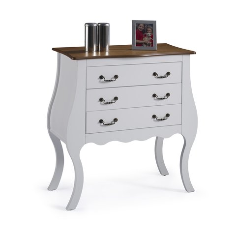 Cômoda Bombê Alta com 3 Gavetas Linz Móveis 1023 - Laca Branca/imbuia Glazer