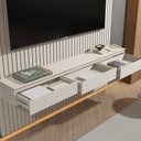 Ver imagem 5 de Painel Ripado Suspenso para TV até 75 Polegadas 100% MDF 183,6cmx240cm 3 Gavetas Arbo Bege Off White