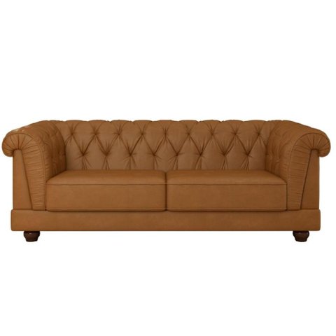 Sofá Chesterfield Living 03 Lugares Helena 2,74m Captonê em Tecido Sintético Caramelo