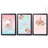 Kit com 3 Quadros Decorativos Infantil Unicórnio com Moldura: Preta - 1