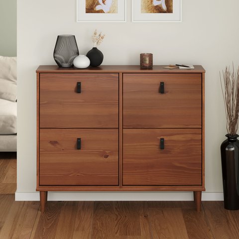 Sapateira Madeira Horizontal Organizadora 4 Portas Mikka Castanho Idimex