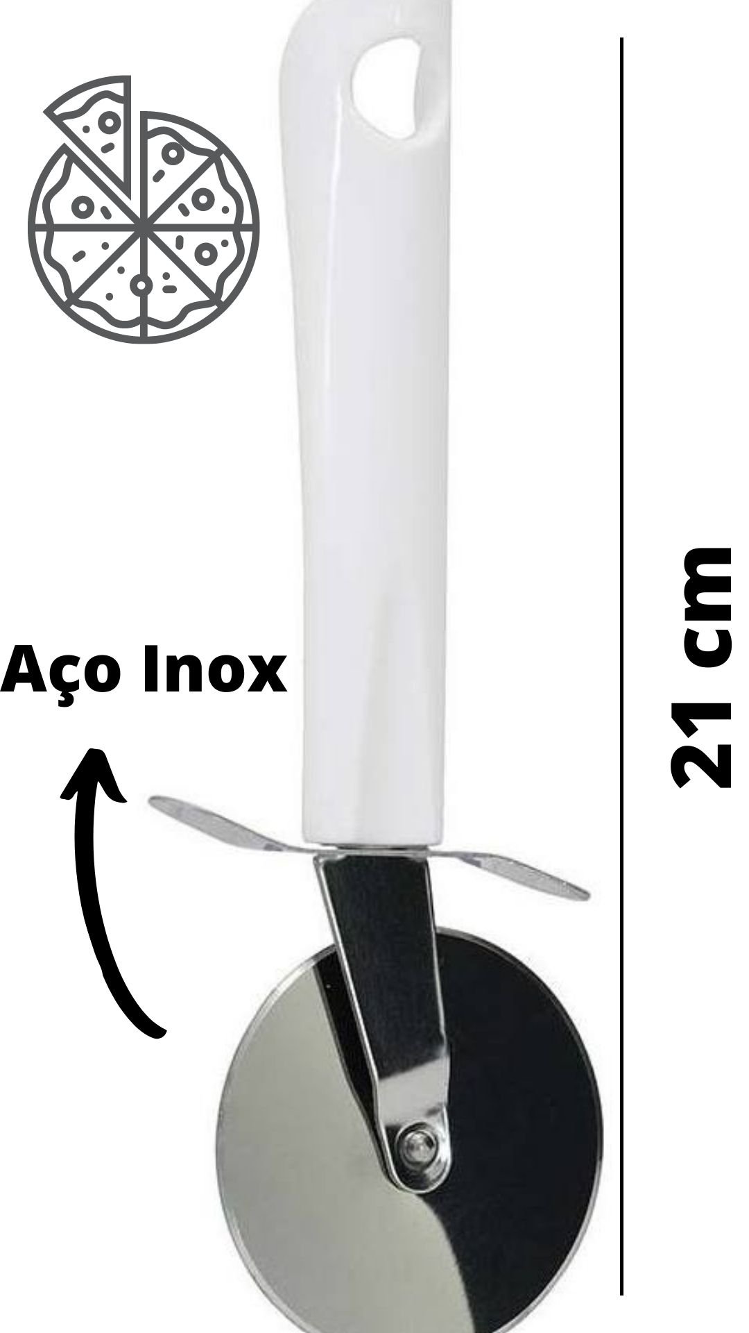 Cortador de Pizza Profissional c/ Lâmina de Aço Inox 21cm