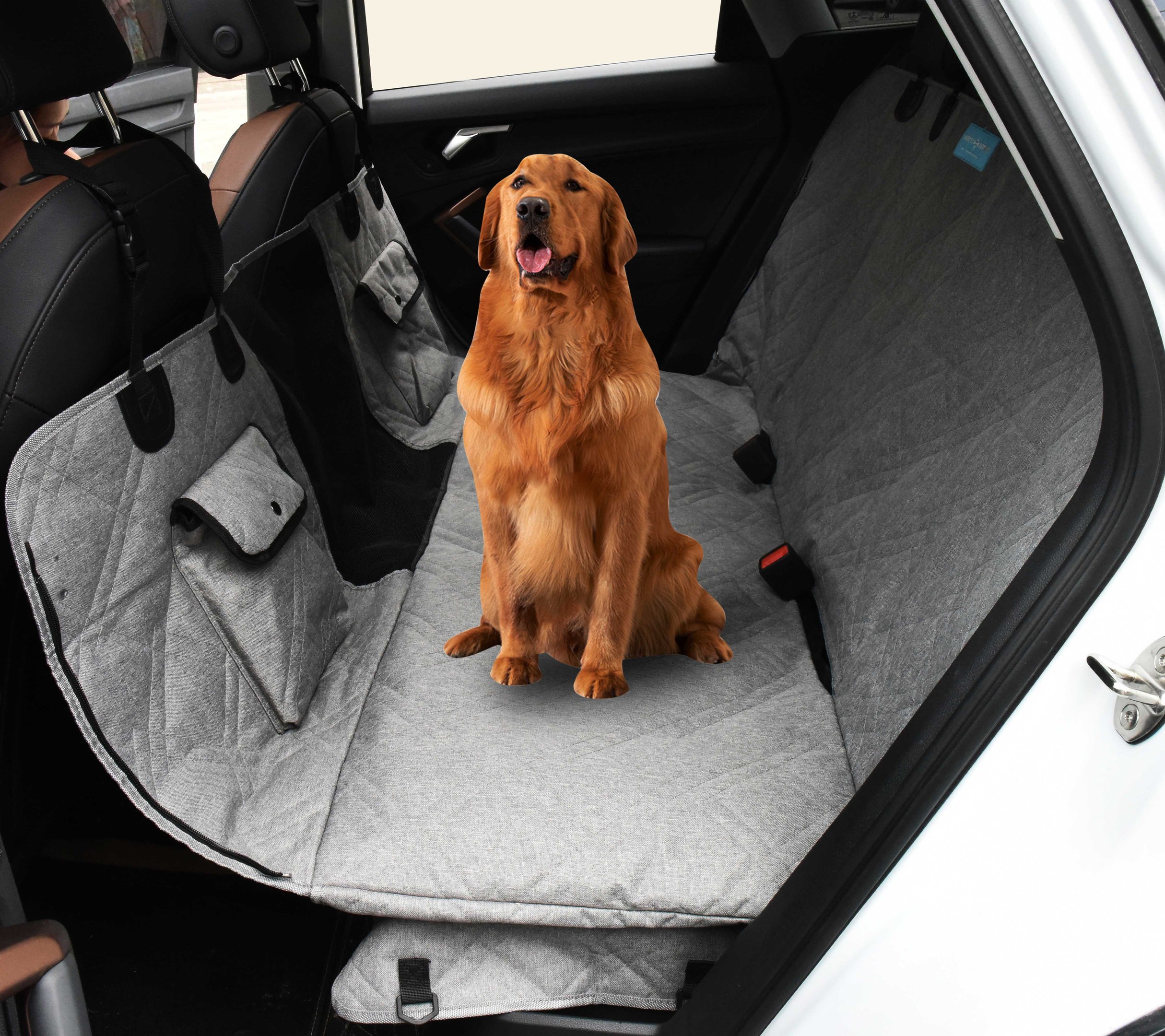 Capa Protetora de Banco Traseiro Carro Luxo Impermeável Cachorros e Gatos Pet Cinza Premium - 3