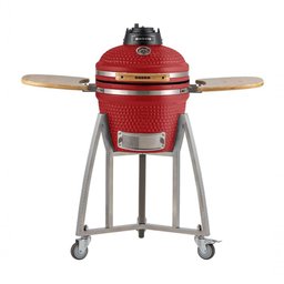 Churrasqueira Kamado Pequeno Rasco Vermelho C/ Grelha Aço Inox, Suporte e Mesas. Ideal P/ 5 Pessoas - 1