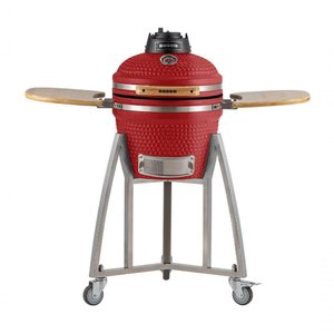 Churrasqueira Kamado Pequeno Rasco Vermelho C/ Grelha Aço Inox, Suporte e Mesas. Ideal P/ 5 Pessoas