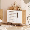 Ver imagem 1 de Cômoda Sapateira 1 Porta com 4 Gavetas Q Encanto Retrô Marrom/Freijo Toq/Branco Acetinado