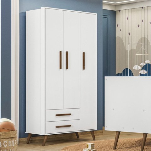 Guarda-Roupa 3 Portas com 2 Gavetas Q Encanto Retrô Branco