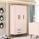 Ver imagem 1 de Guarda-Roupa 3 Portas com 2 Gavetas Q Encanto Retrô Rosa/Acetinado