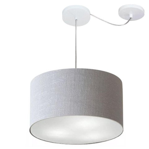 Lustre Pendente Cilíndrico com Desvio de Centro Md-4256 Cúpula em Tecido 40x21cm Rustico Cinza -