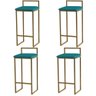 Kit 4 Banquetas Altas Estofadas Suede Pietra Base Dourada Cor:azul Turquesa - 1