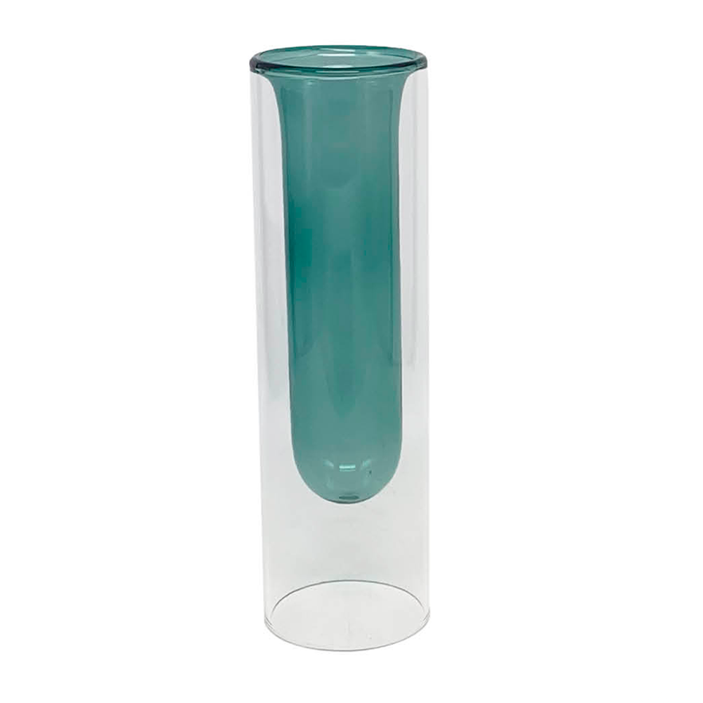 Vaso de Vidro Duplo Transparente e Azul