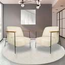 Ver imagem 2 de Kit 2 Poltronas Sala de Estar Pés em Ferro Preto Braço Madeira Maciça 86cm Thane Bouclê Bege