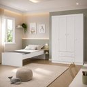 Ver imagem 3 de Jogo de Quarto com Cama Solteiro e Guarda-Roupa 4 Portas 2 Gavetas Lira Multimóveis MP4836 Branco