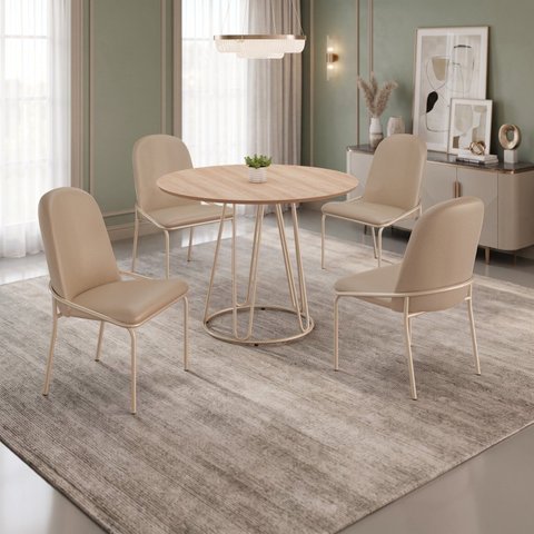 Conjunto para Sala de Jantar Mesa Ômega Tampo Redondo 90x90 com 4 Cadeiras Rubi