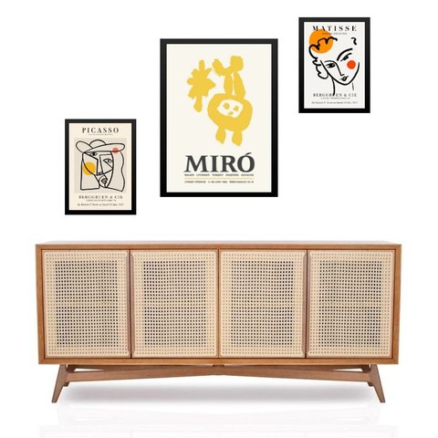 Set 3 Quadros Miró Matisse Picasso - com Vidro:moldura Preta