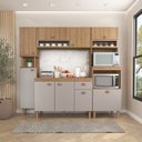 Ver imagem 1 de Cozinha Modulada Completa 5 Peças com Paneleiro Torre Quente e Balcão com Tampo Marti Yescasa Mel/Fendi Cinza