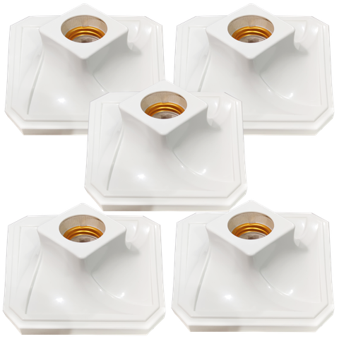 Kit 5 Plafon Quadrado Decorativo Branco Soquete Louça P/led
