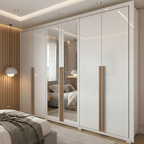 Guarda-Roupa Casal com Espelho 6 Portas 4 Gavetas com Pés Alpes