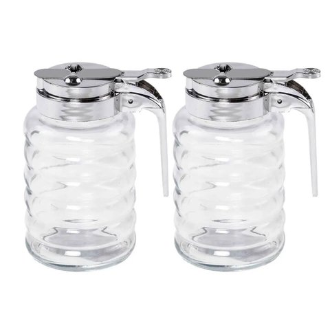 Kit 2 Meleiras de Vidro 280ml com Dosador Potes para Mel Lyor Transparentes Tampa Cromada