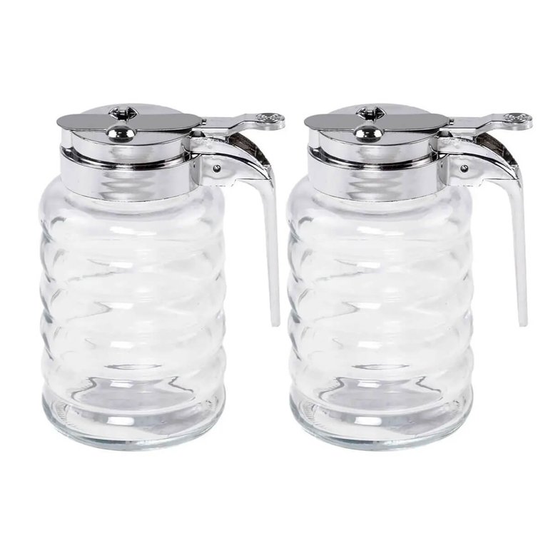 Kit 2 Meleiras de Vidro 150ml com Dosador Potes para Mel Lyor Transparentes Tampa Cromada