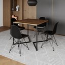 Ver imagem 1 de Mesa Jantar Industrial Quadrada 90cm Amêndoa Base V com 4 Cadeiras Eames Eiffel Pretas Ferro Preto