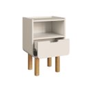 Ver imagem 3 de Mesa de Cabeceira Aura 400 | 1 Gaveta Orgânica Pé Madeira | Offwhite