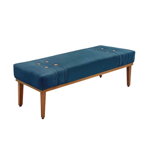 Divã Recamier Banco Base Madeira para Quarto Gênova 160cm Veludo Azul Marinho S04 - D'Rossi