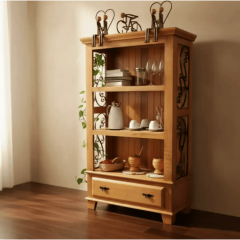 Armário Cristalheira com Laterais Desenhadas em Rococó Madeira Maciça Estante