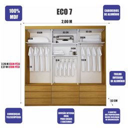 Guarda-Roupa Casal com Espelho 100% MDF 3 Portas e 9 Gavetas Eco 07 Bom Pastor - 4