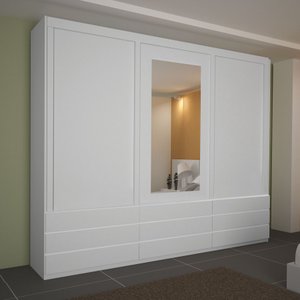 Guarda-Roupa Casal com Espelho 100% MDF 3 Portas e 9 Gavetas Eco 07 Bom Pastor