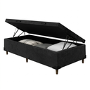 Ver imagem 1 de Cama Box Baú Solteiro Suede Preto 88x188x40cm com Pistão a Gás e Pés de Madeira