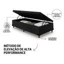 Ver imagem 4 de Cama Box Baú Solteiro Suede Preto 88x188x40cm com Pistão a Gás e Pés de Madeira