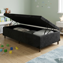 Ver imagem 2 de Cama Box Baú Solteiro Suede Preto 88x188x40cm com Pistão a Gás e Pés de Madeira