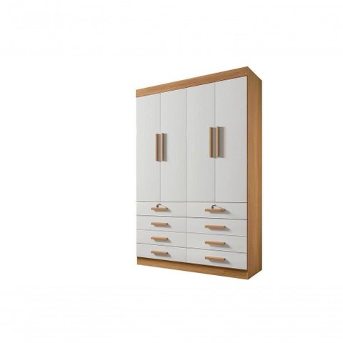 Guarda Roupa Solteiro Mônaco 4 Portas 8 Gavetas com Pés - D Doro Cinamomo/off White
