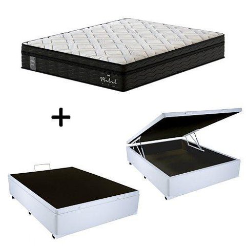 Cama Box C/ Baú Casal + Colchão de Molas Ensacadas Probel Madrid Pillow Euro Casal